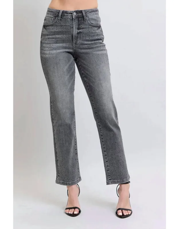 Rhinestone Detail Straight Jeans