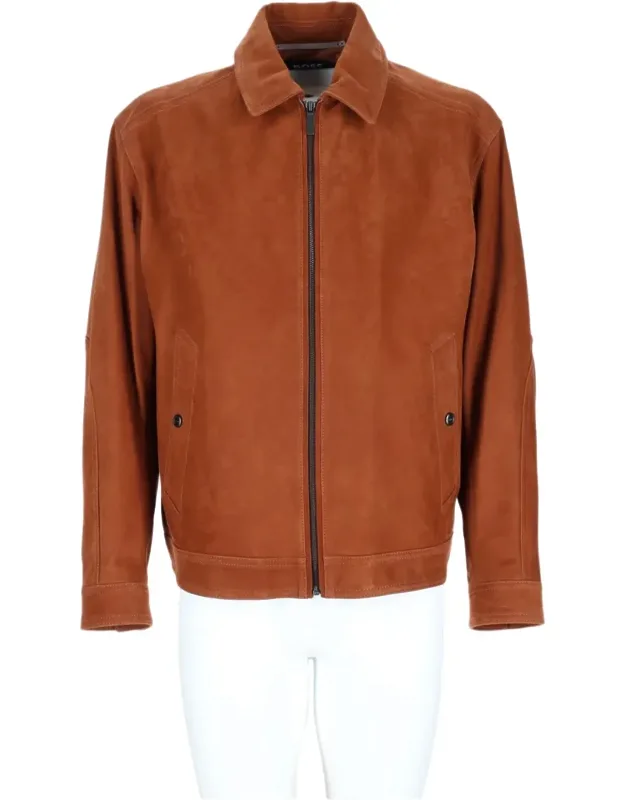 Suede Leather Sport Jacket With Classic Collar
