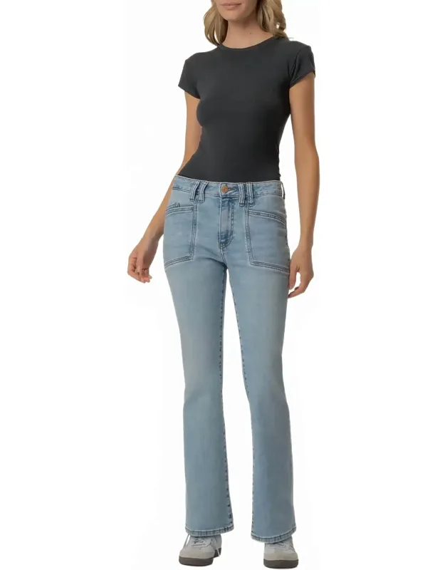 Kelsey High Rise Ankle Flare Jeans With Wide Waistband And Flared Leg