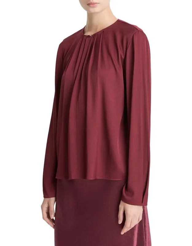 Pleated Neck Silk-blend Blouse
