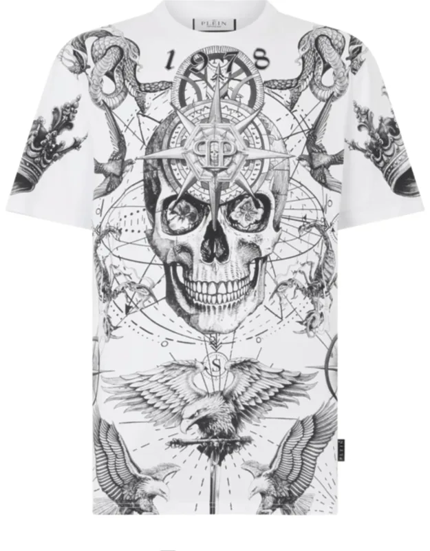 Round Neck T-shirt With Tattoo Pattern And Logoed Patch