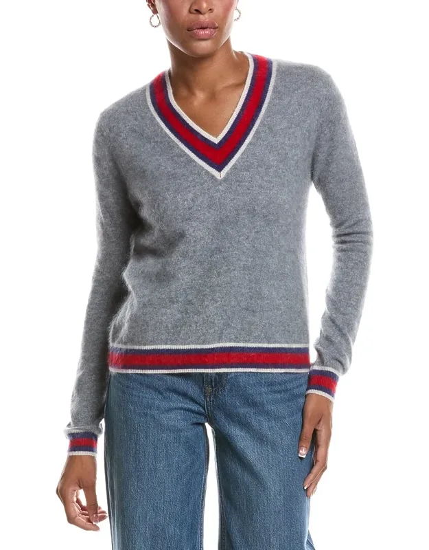 Striped V Cashmere Tennis Sweater