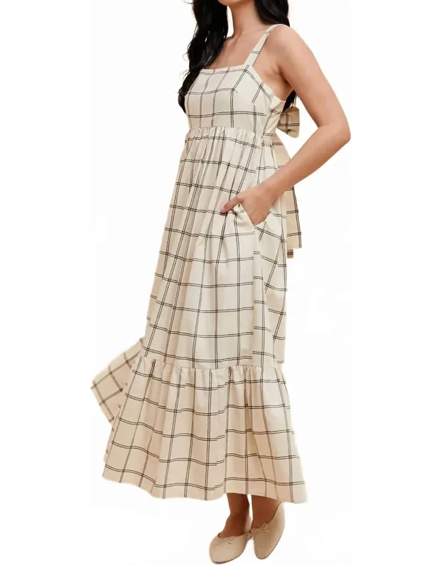 Grid Bow Cotton Maxi Dress