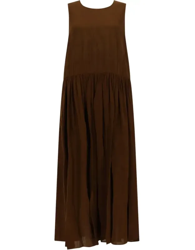 Midi Dress With Gathered Waist And Relaxed Fit