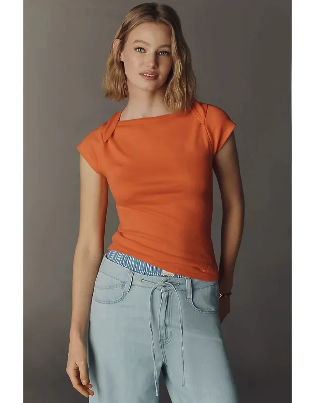 Cotton Blend Cap-sleeve T-shirt