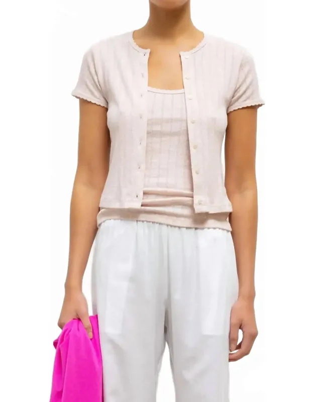 Pointelle Short Sleeve Cardigan