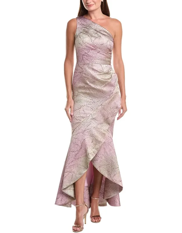 Metallic Jacquard Leaf Pattern High-low Dress