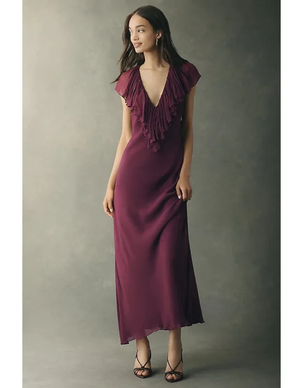 Deep-v Ruffle Maxi Dress