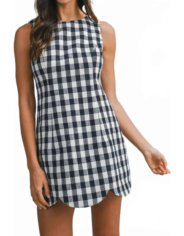 Plaid Expectations Scallop Hem Dress