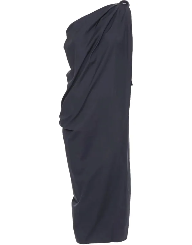 Asymmetric Draped Leather Trim Dress