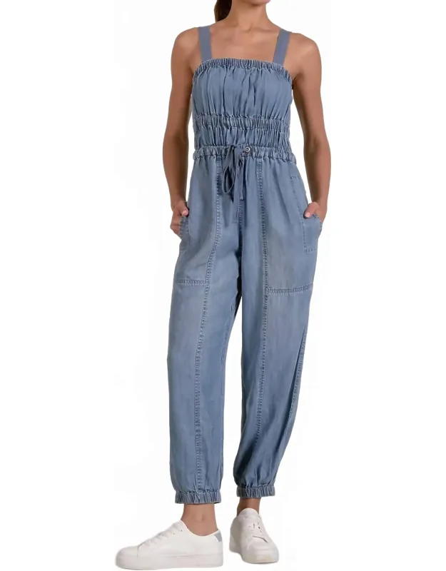 Denim Elastic Bottom Jumpsuit