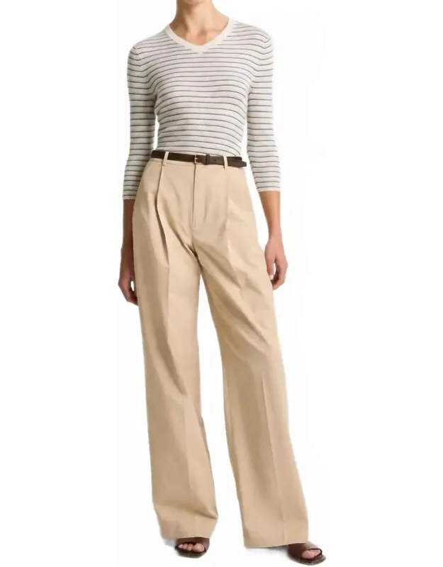 Striped Cashmere Silk High V-neck Sweater