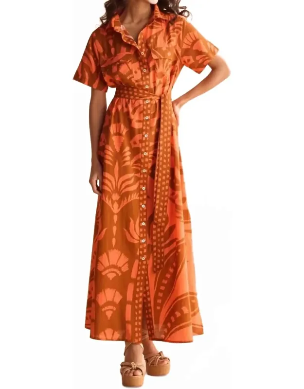 Amira Maxi Dress With Button-front Closure And Removable Self-tie Belt