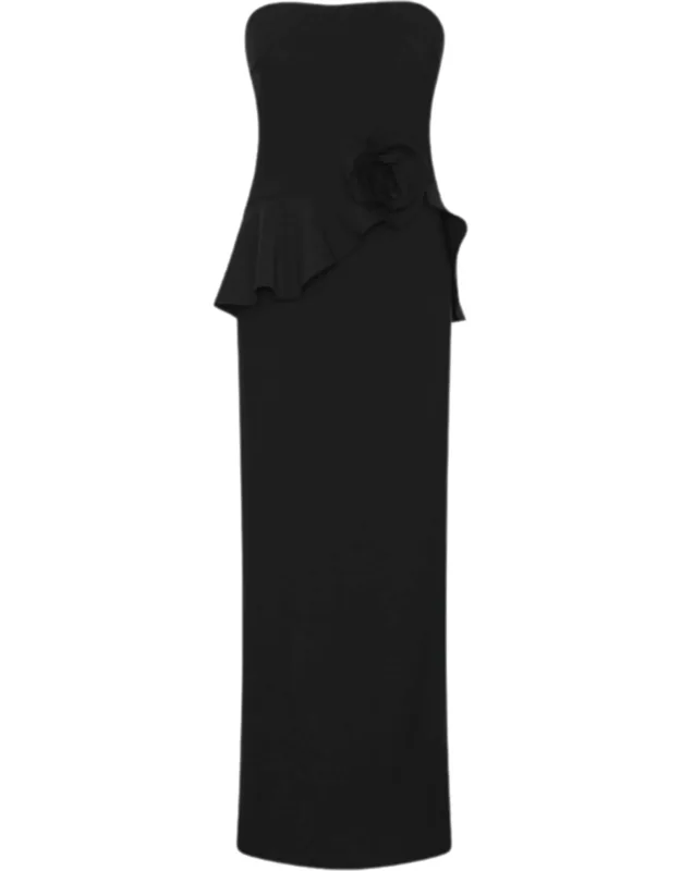 Long Flower Applique Rose Strapless Midi Dress