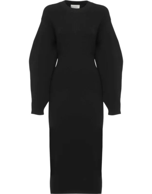 Puffed Sleeve Elasticated Detail Midi Dress