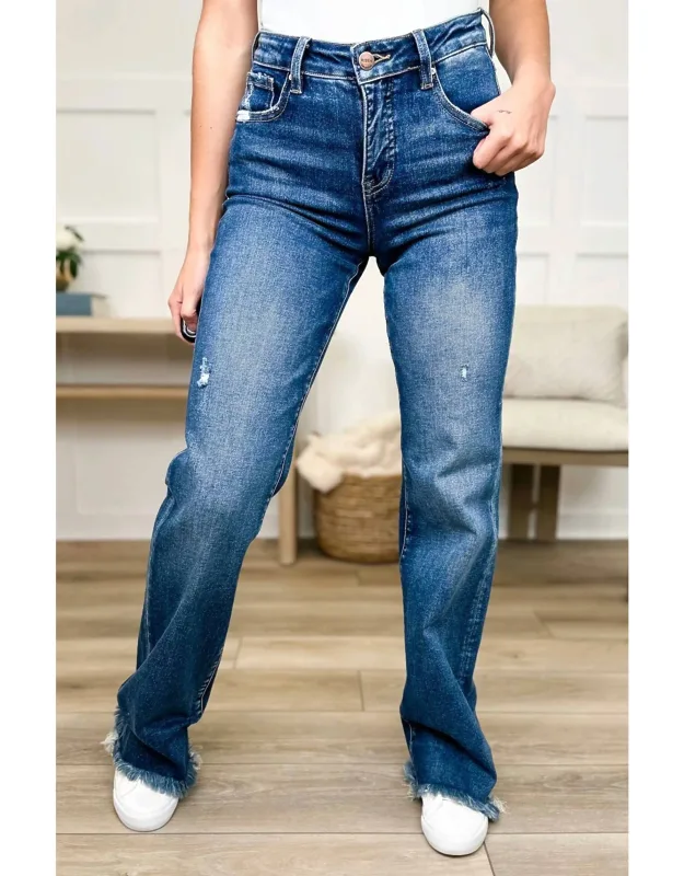Tummy Control Distressed Straight Leg Jeans