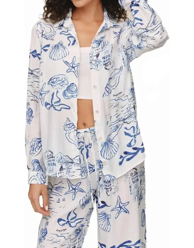 Classic Button Down Shirt In Print With Long Sleeves And Breathable Fabric