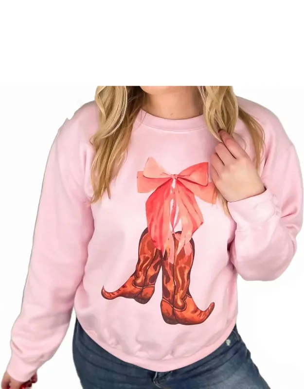 Boots & Bows Long Sleeve Graphic Crewneck Sweatshirt