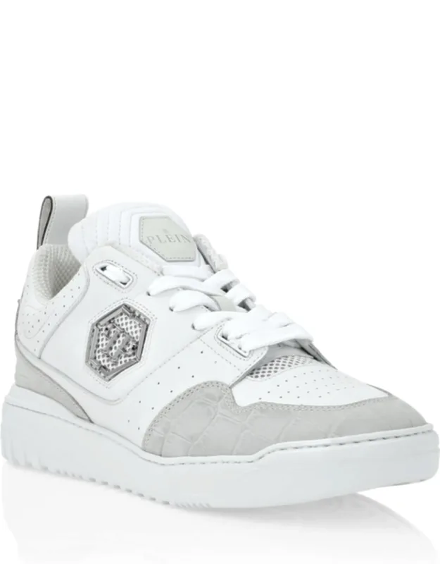 Crocodile Printed Leather Lo-top Sneakers