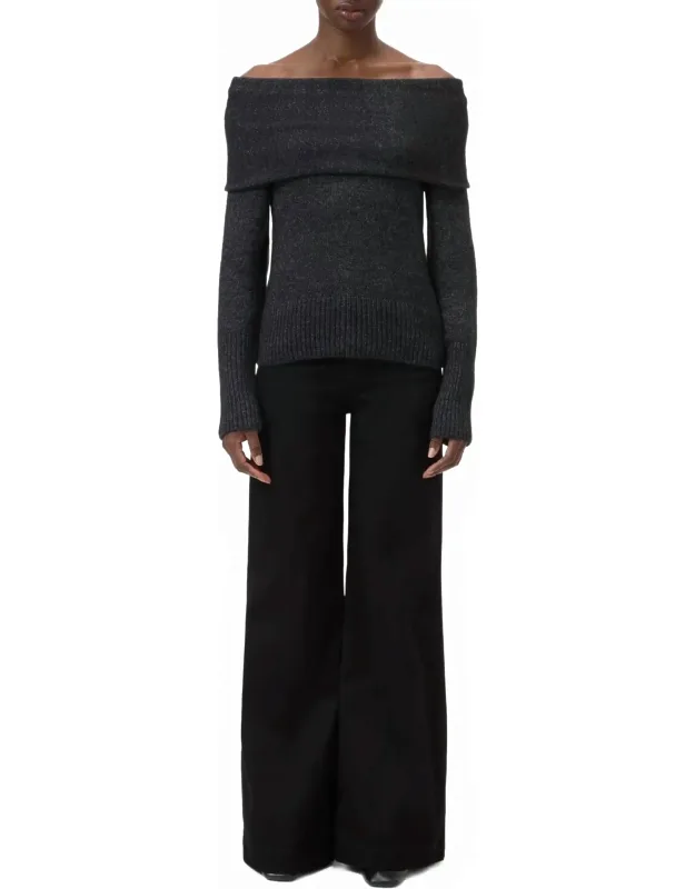 Wide Collar Long Sleeve Knit Sweater