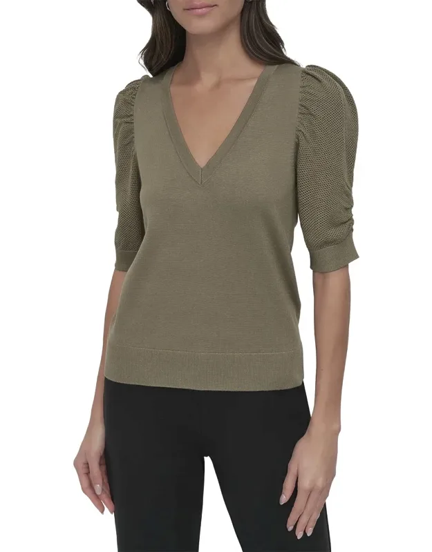 V-neck Twist Sleeve Sweater