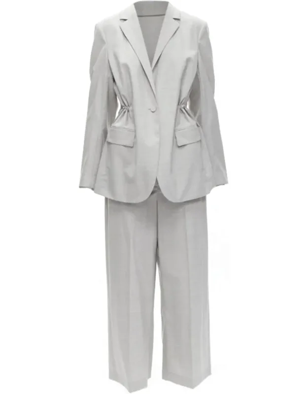 Drape Wool Drawstring Cinched Blazer Pants Set