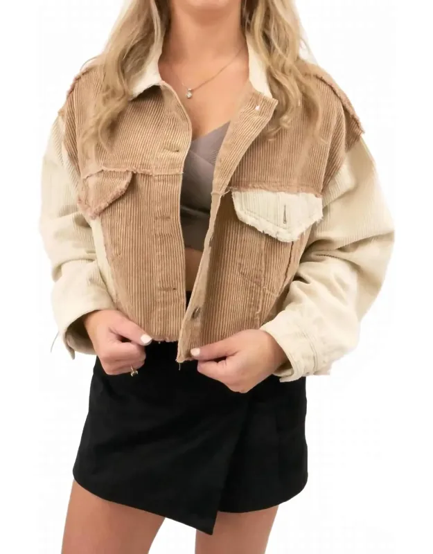 Cropped Corduroy Block Jacket