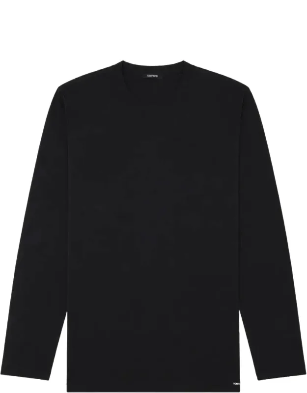 Long-sleeve Crew Neck Cotton-blend T-shirt