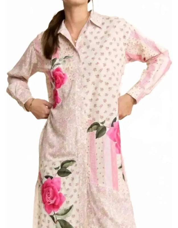 Printed Flower Patched Maxi Duster Shirt Top