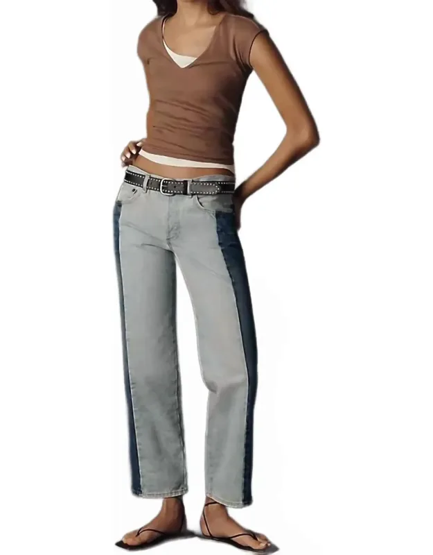 Low Rise Straight Jeans In Two Tone With Five-pocket Styling And Front Zip Closure