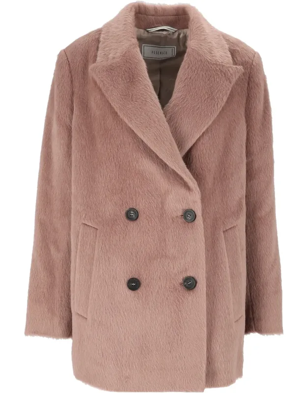 Double-breasted Wide Lapel Plush Coat