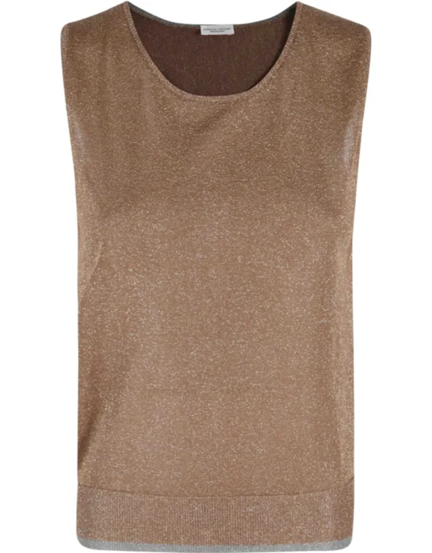 Metallic Viscose-blend Round-neck Lurex Tank Top