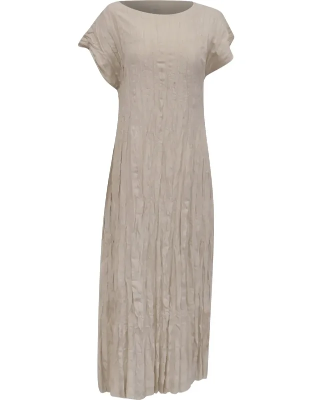 Crinkled Cap-sleeve Midi Dress