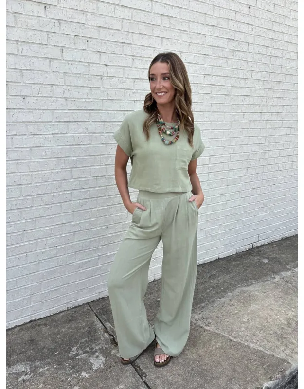 Linen Crop Top And Pant Set