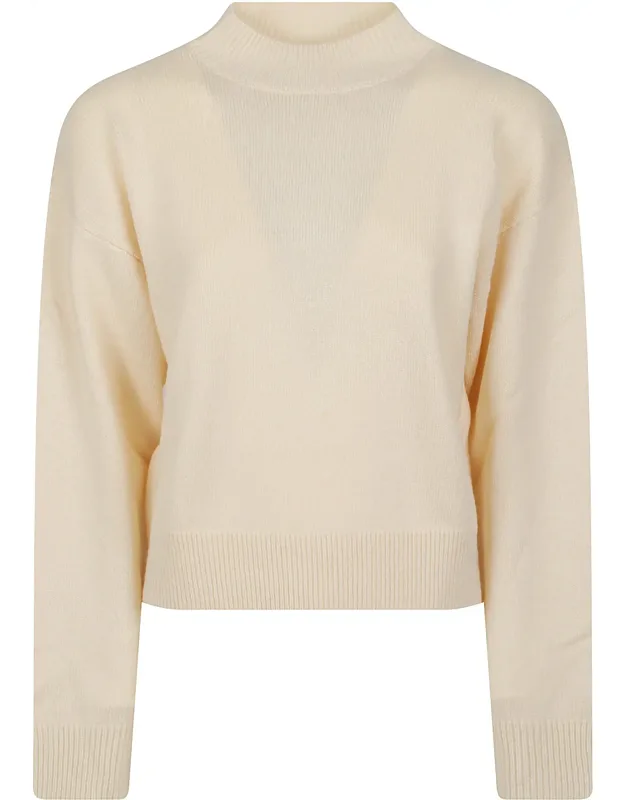 Cropped Fine Knit Ribbed Turtleneck Sweater