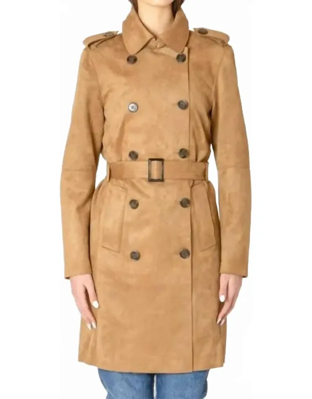 Faux Suede Trench Coat