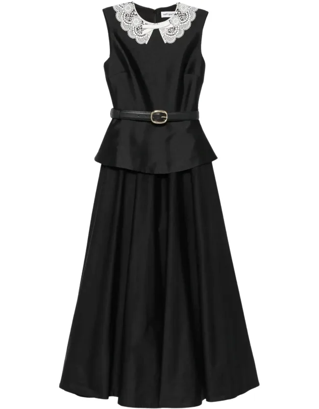 Peplum Jeweled Crepe Midi Dress