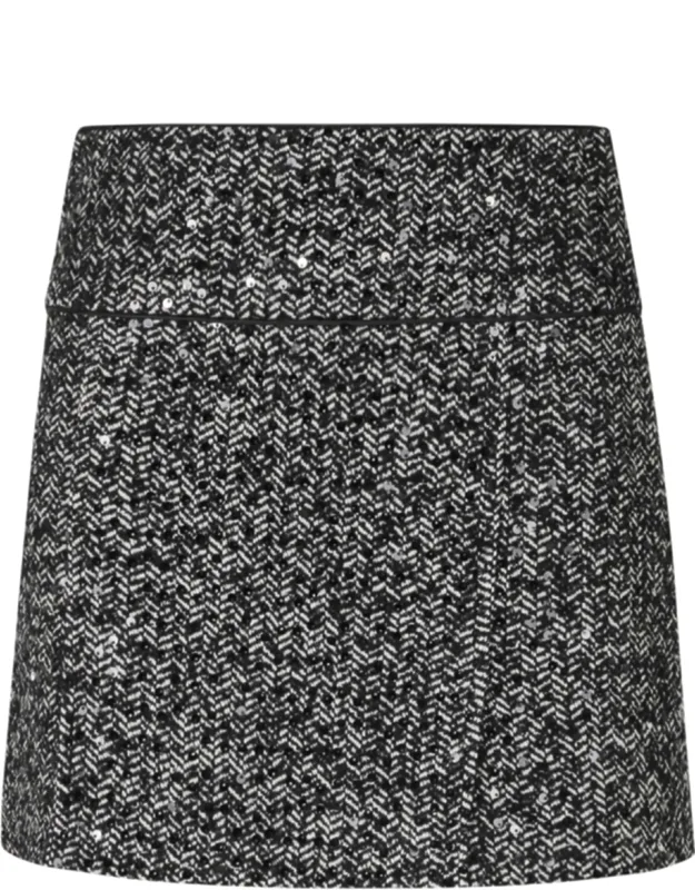 Sequined Front Slit Wool-blend Mini Skirt