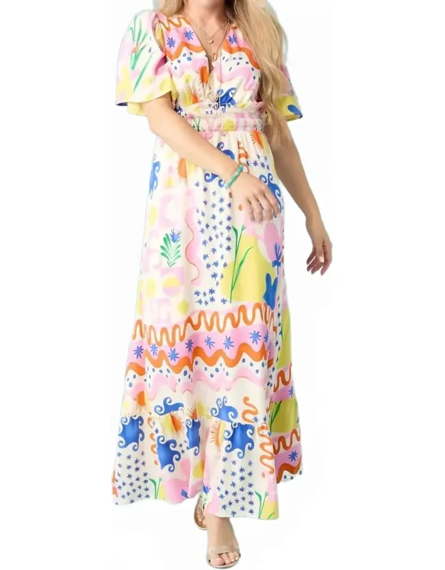 Picasso Short Sleeve Maxi Dress