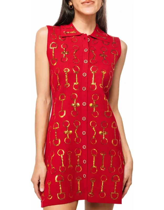 Horse Bit Knit Sleeveless Collar Dress