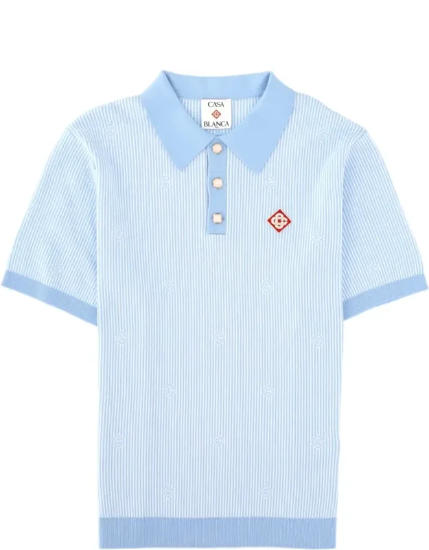 Striped Knit Embroidered Polo Shirt