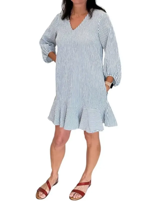 V-neck Stripe Flounce Dress