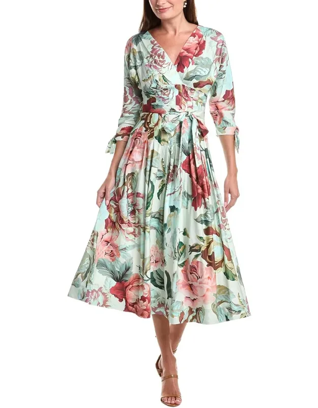 Empire Waist 3/4-sleeve Full Skirt Dress