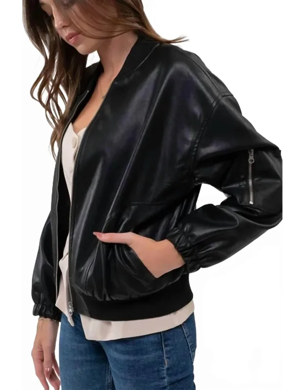 Faux Leather Bomber Jacket