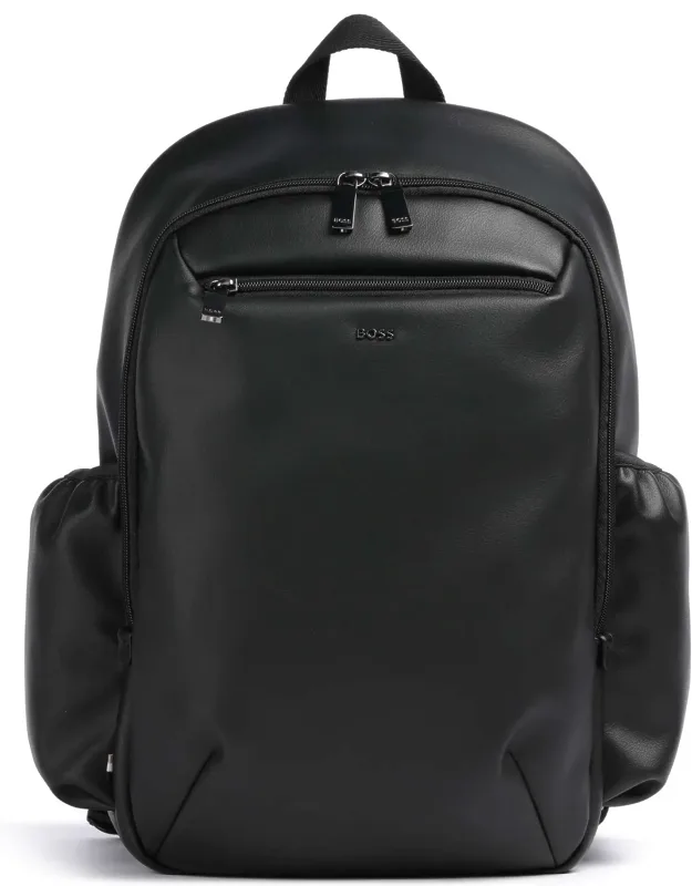 Leather Metal Lettering Zip Backpack