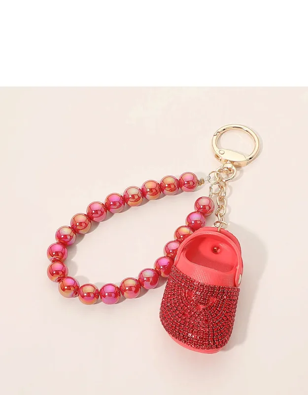Bling Studded Clog Charm Pearl Beaded Wristlet Strap Keychain