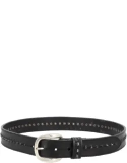 Refined Black Stitched Cow Leather Belt