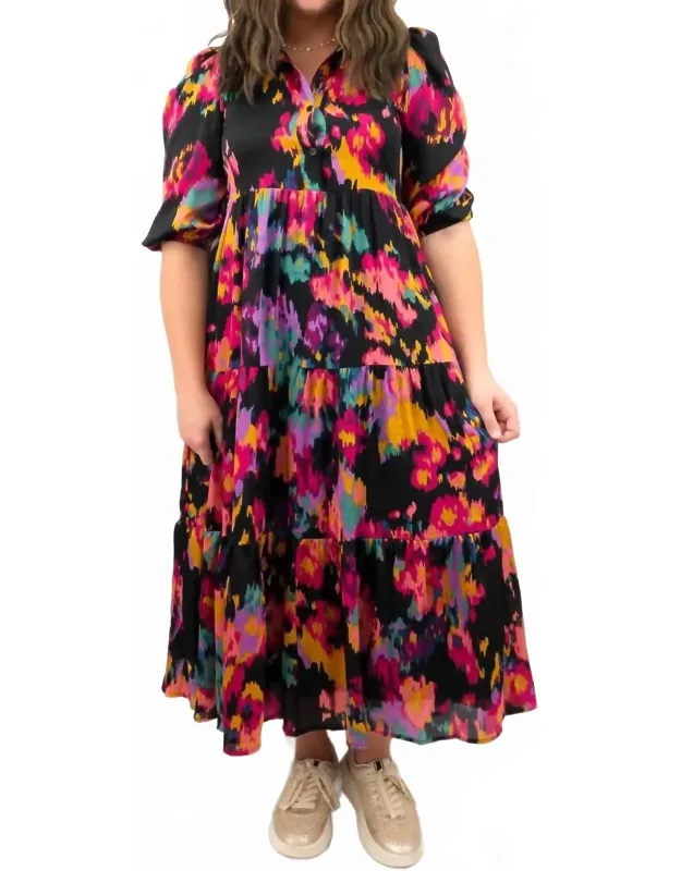 Abstract Printed Midi Shirt Dress