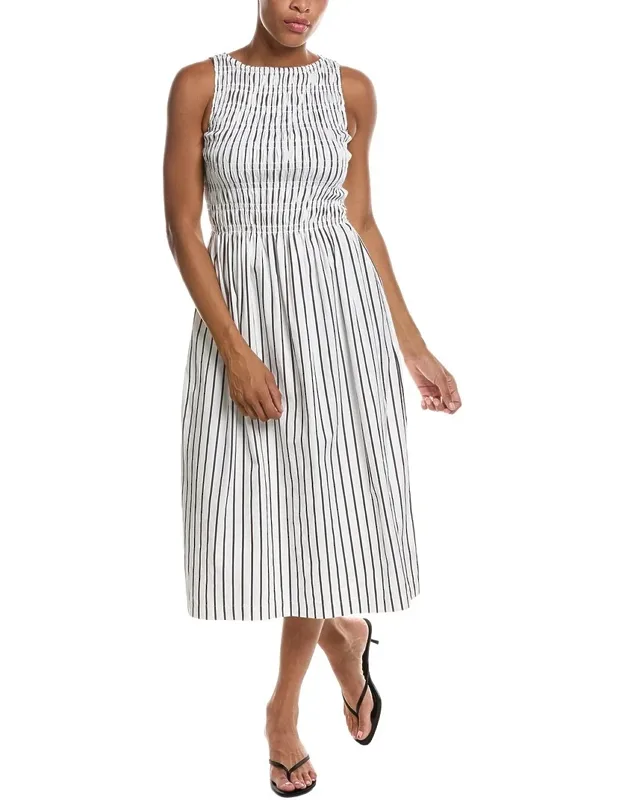 Boatneck Smocked Midi Dress