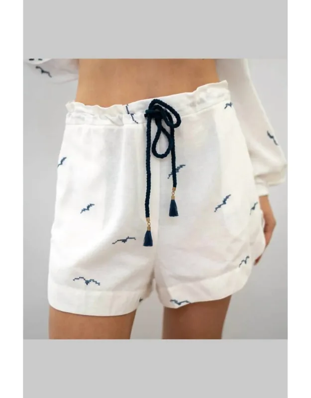 Embroidered Drawstring Linen Shorts